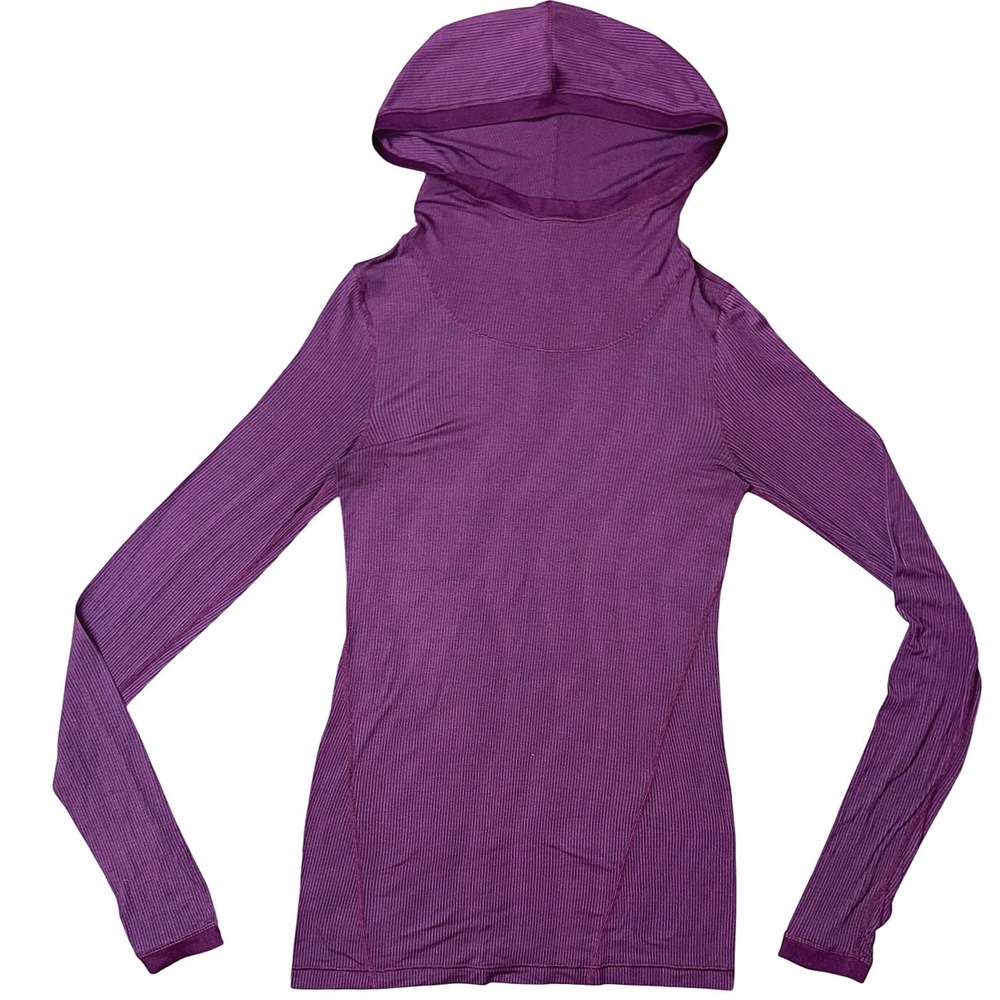 Lululemon Purple Ribbed Hooded Cowl Neck Long Sleeve Top with Thumbholes